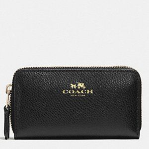 Coach Leather Double Zip Coin Black/Gold